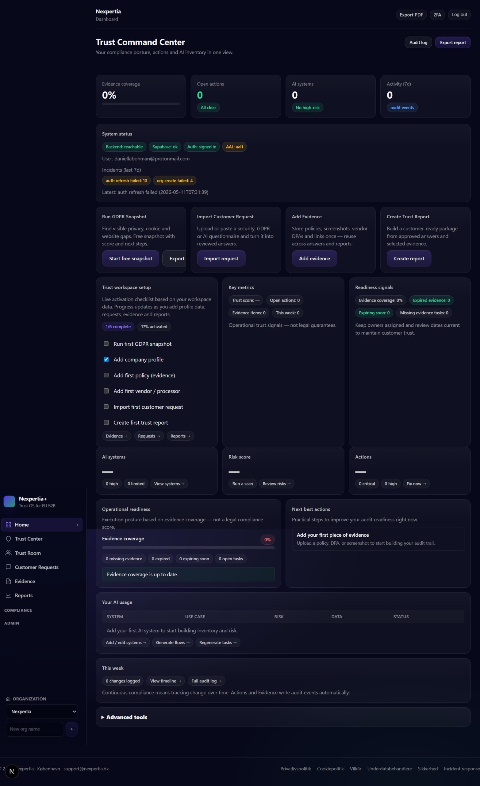 Nexpertia platform til AI governance, GDPR og dokumentation